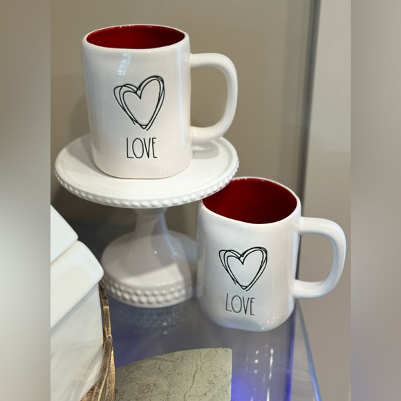NEW Rae Dunn Love with Scribble Black Heart Set of Two Mugs Valentines - Picture 2 of 2